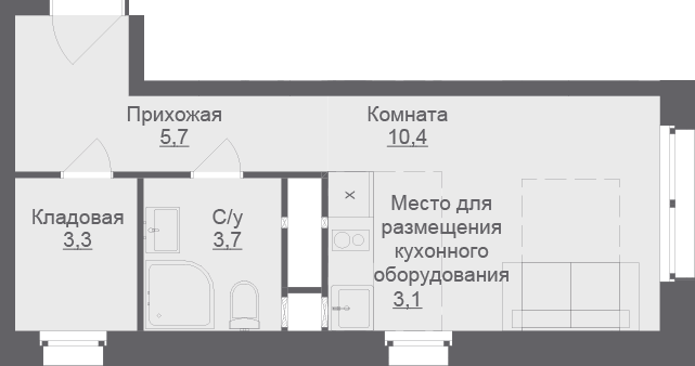 студия, 26.2 м², 15 этаж 