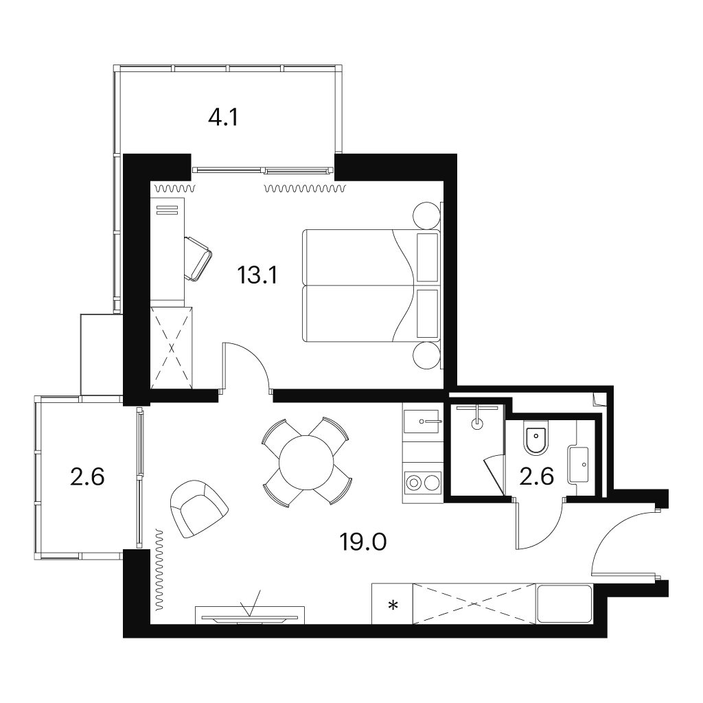 студия, 41.4 м², 22 этаж 