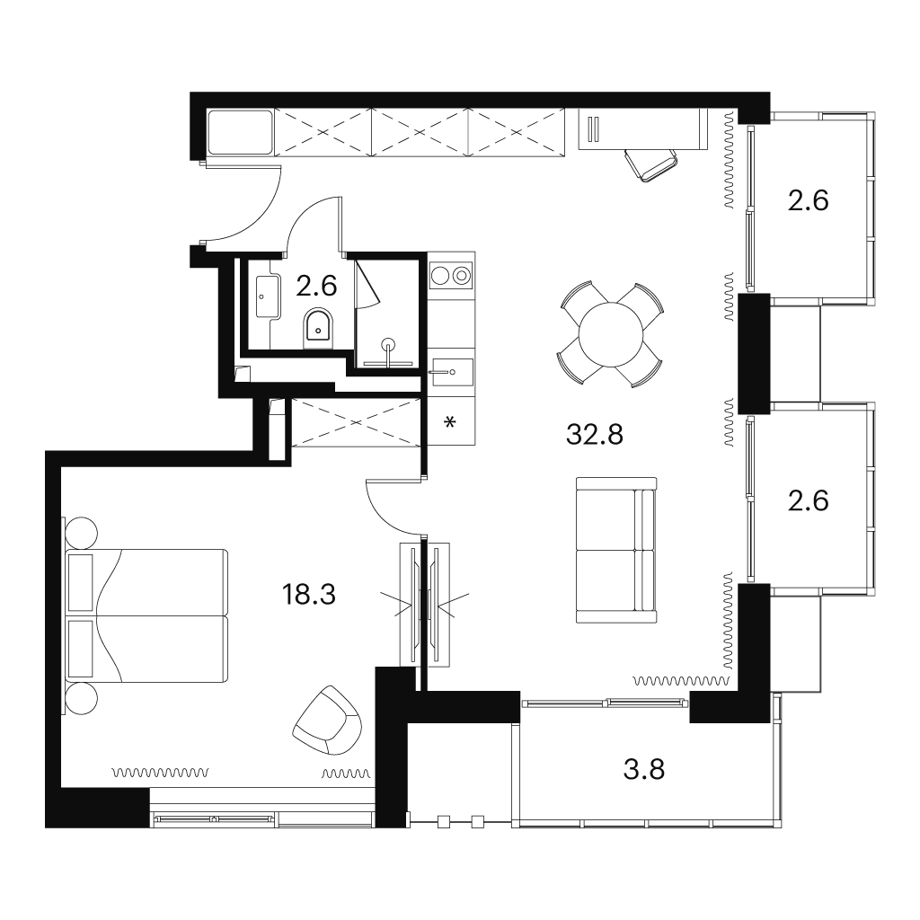 студия, 62.7 м², 8 этаж 