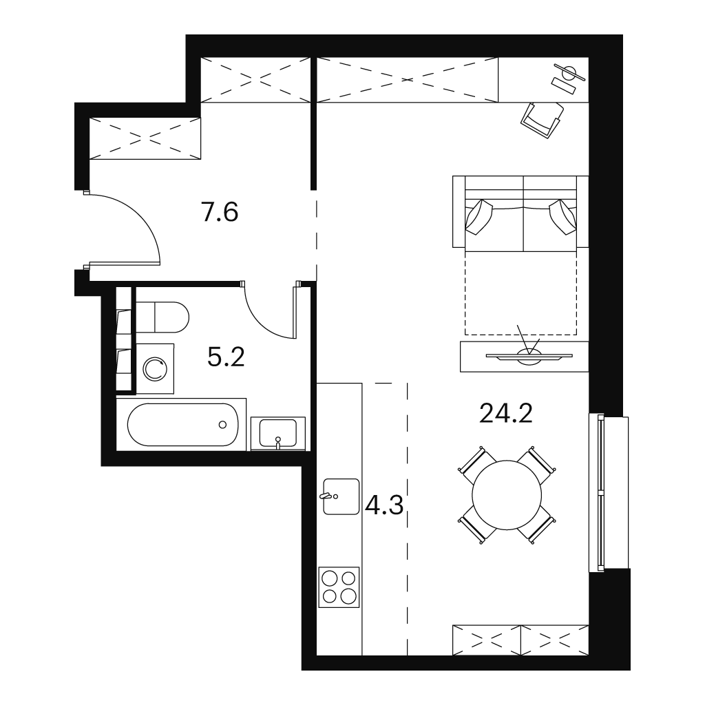 студия, 41.3 м², 3 этаж 