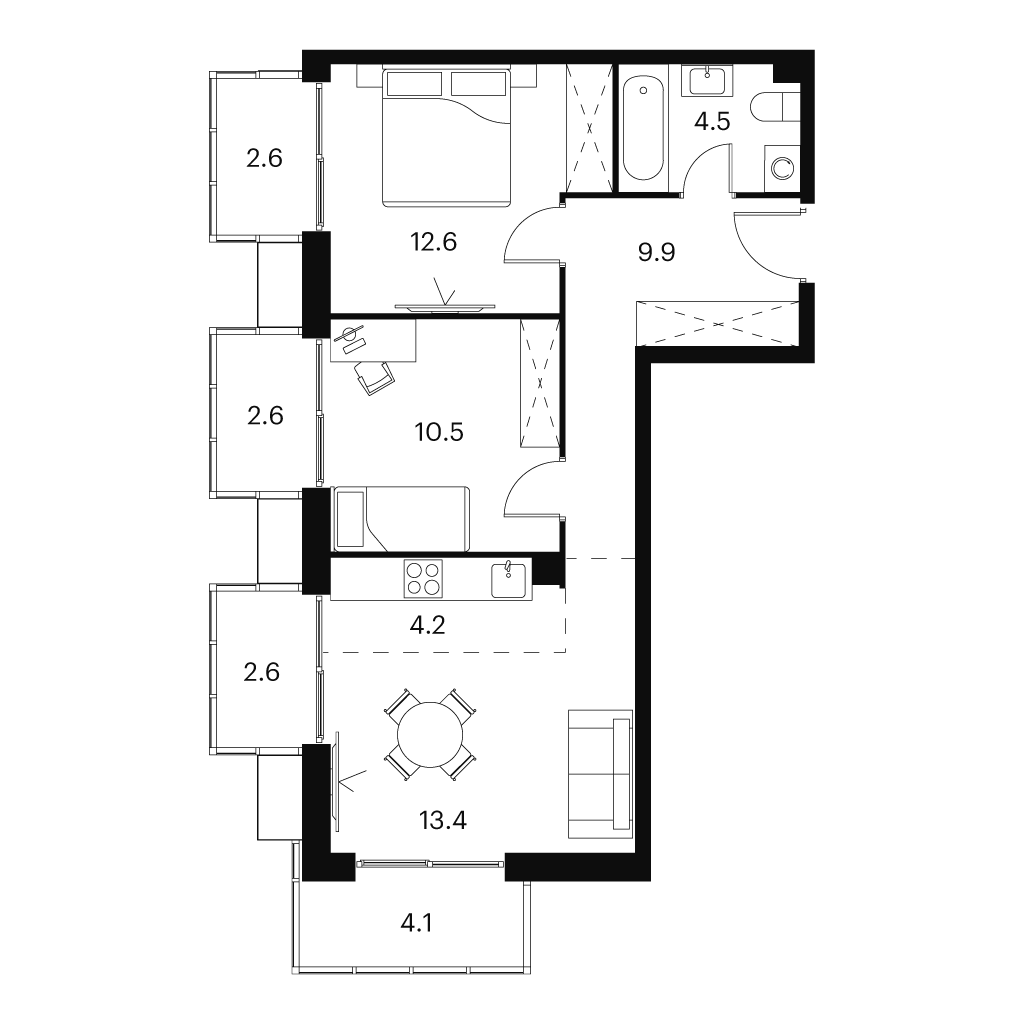 3 комн. квартира, 67 м², 17 этаж 