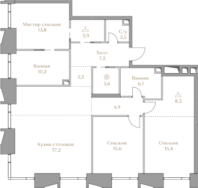 3 комн. квартира, 130.9 м², 3 этаж  (из 18)