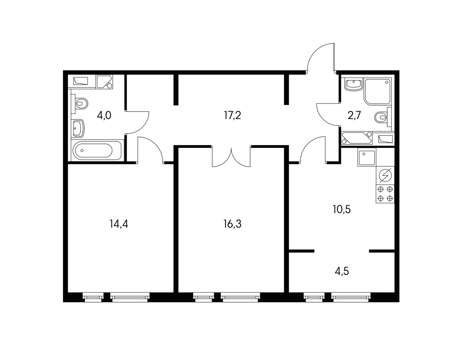 2 комн. квартира, 69.8 м², 2 этаж  (из 14)