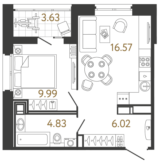 1 комн. квартира, 37.4 м², 4 этаж 