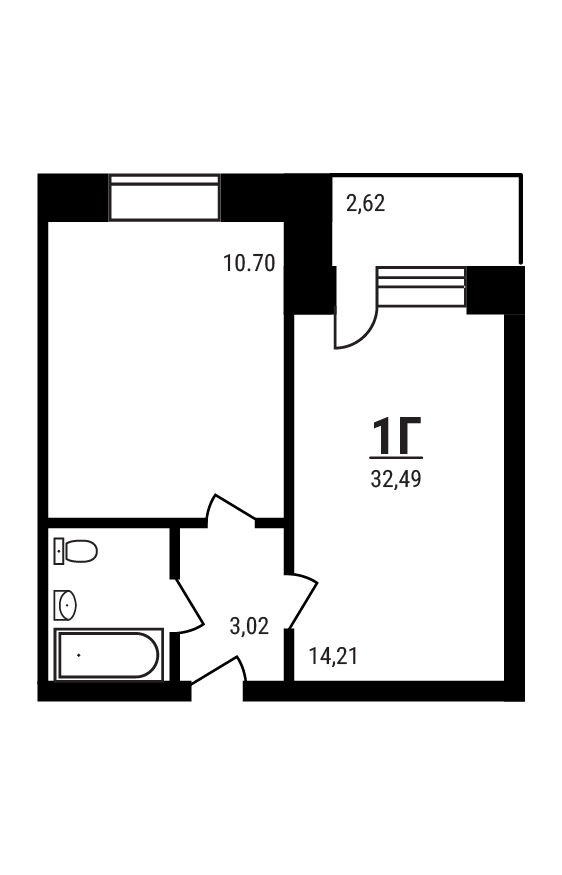 1 комн. квартира, 32.5 м², 1 этаж 