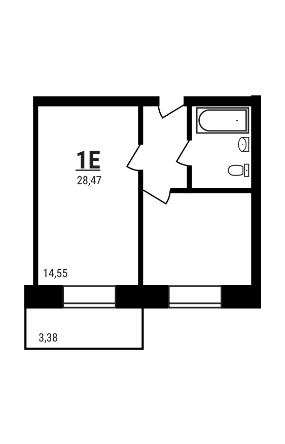 1 комн. квартира, 28.6 м², 3 этаж 