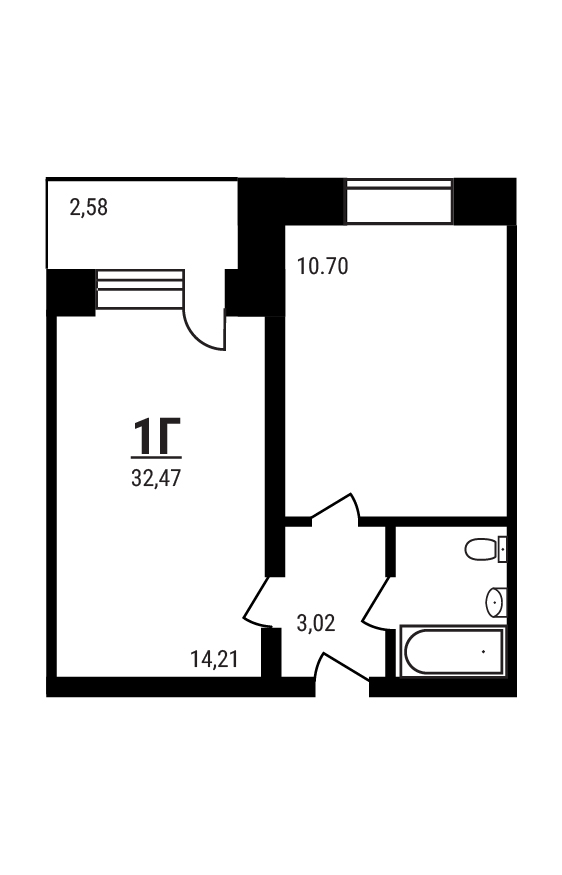 1 комн. квартира, 32.5 м², 4 этаж 