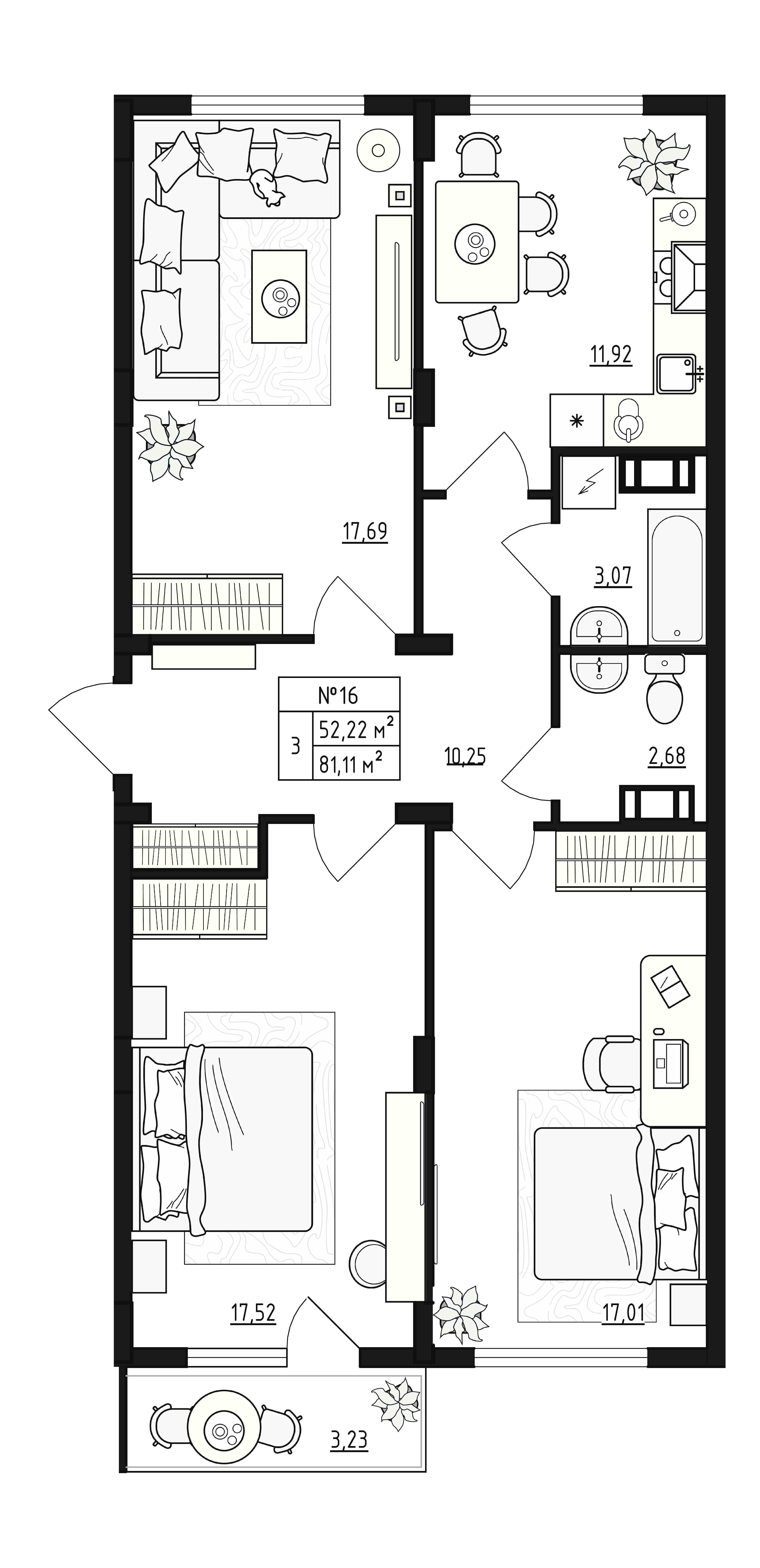 3 комн. квартира, 81.1 м², 2 этаж 