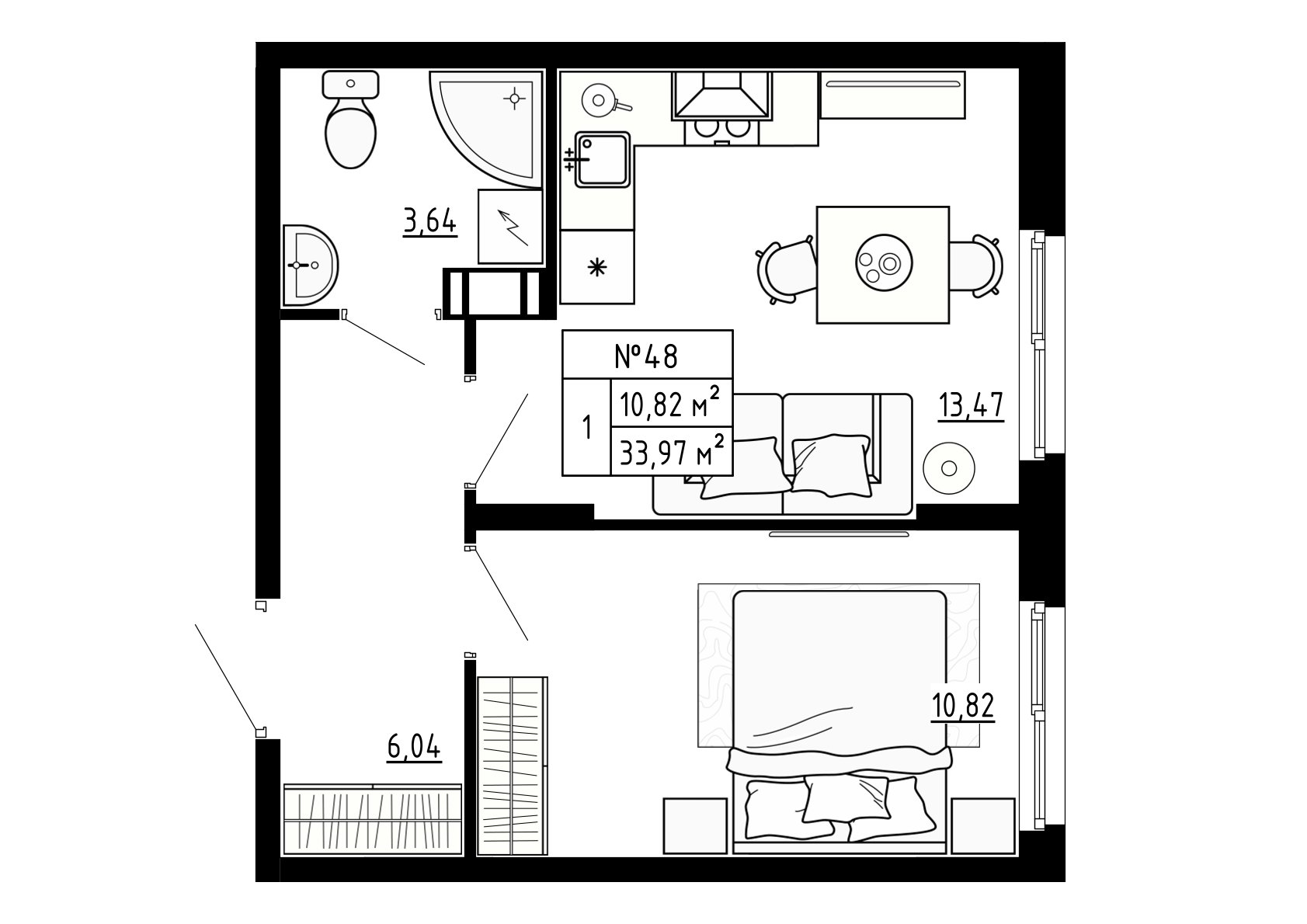 1 комн. квартира, 34 м², 3 этаж 