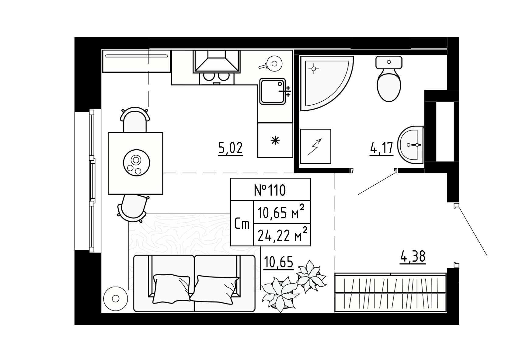студия, 24.2 м², 1 этаж 