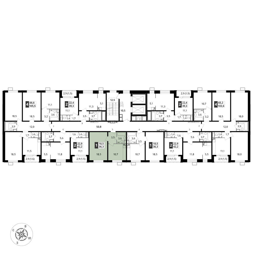 1 комн. квартира, 36.3 м², 18 этаж 