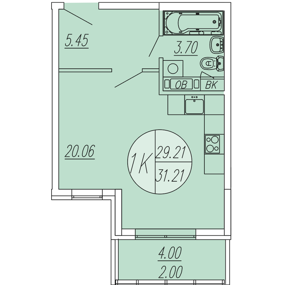 студия, 31.2 м², 3 этаж 