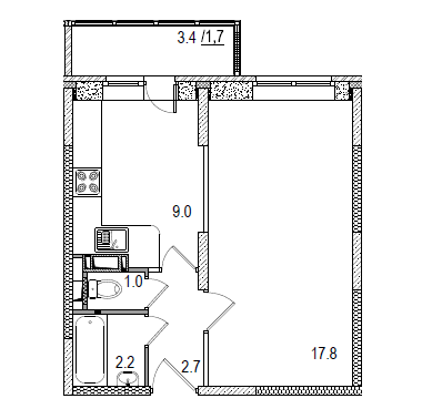 1 комн. квартира, 36 м², 5 этаж 