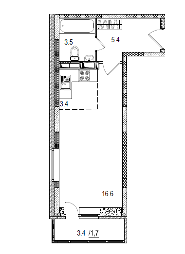 1 комн. квартира, 33 м², 6 этаж 