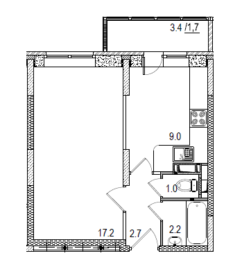 1 комн. квартира, 36 м², 9 этаж 