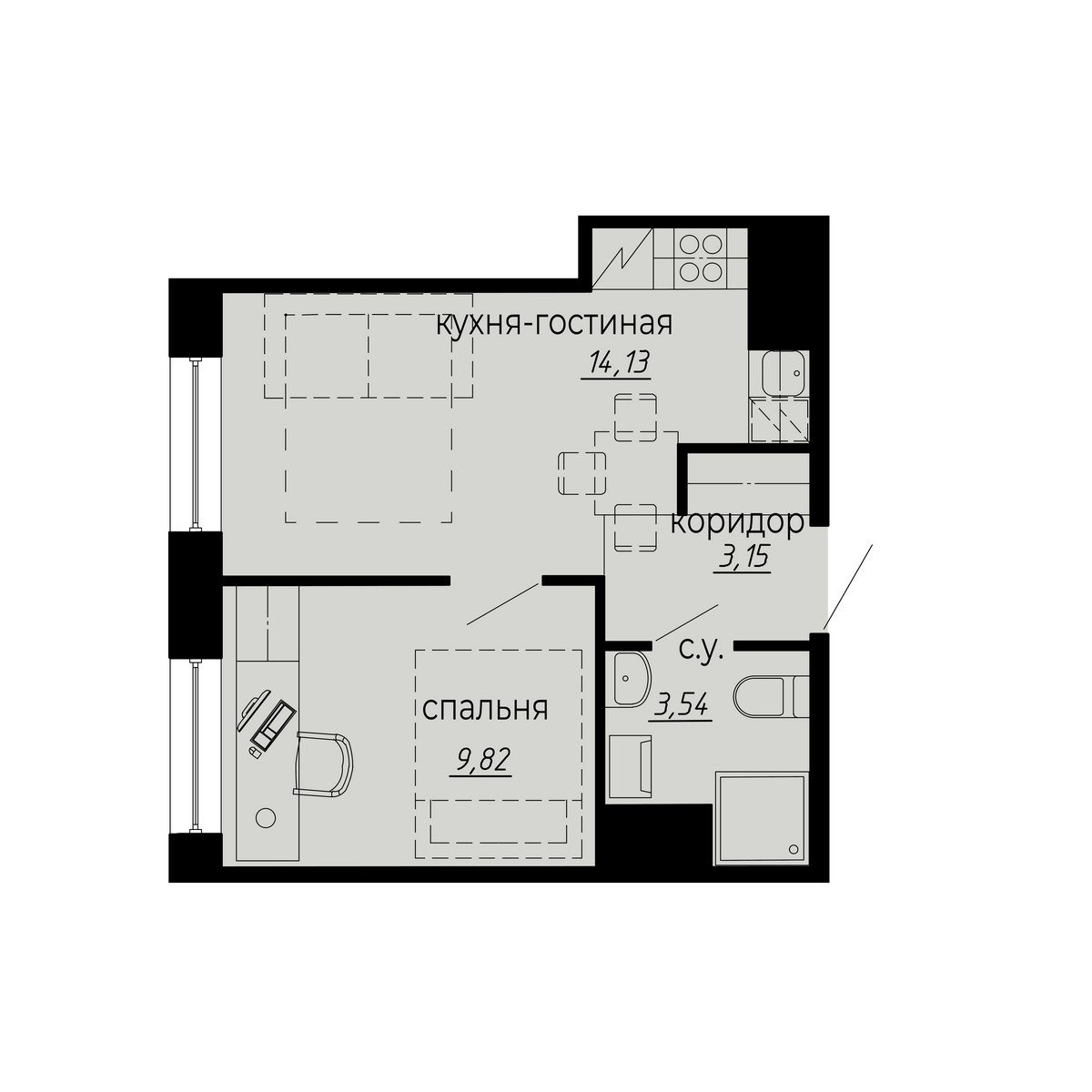 1 комн. квартира, 30.6 м², 6 этаж 