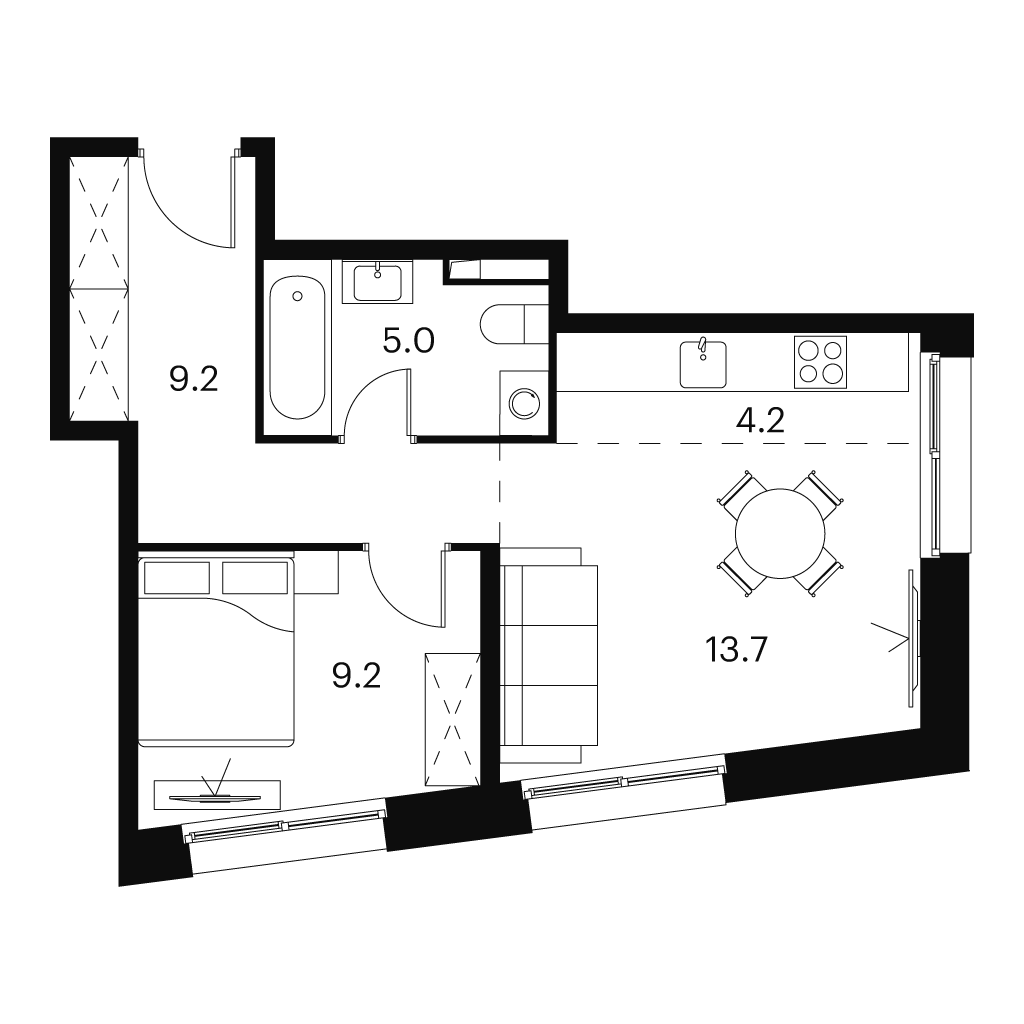 2 комн. квартира, 41.3 м², 2 этаж 