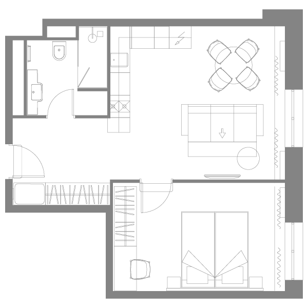 1 комн. квартира, 43 м², 17 этаж 