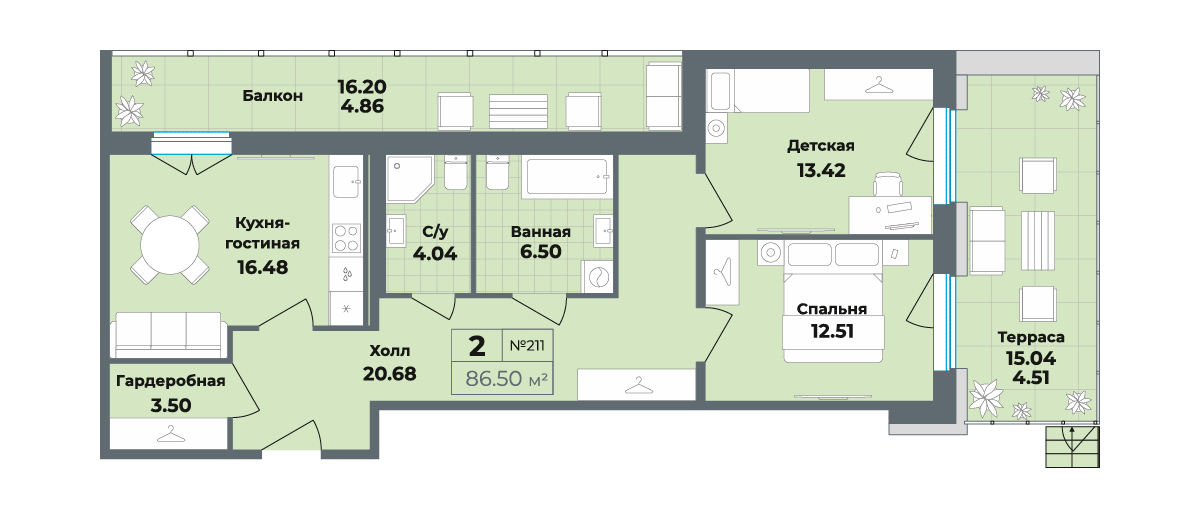 студия, 23.8 м², 2 этаж 