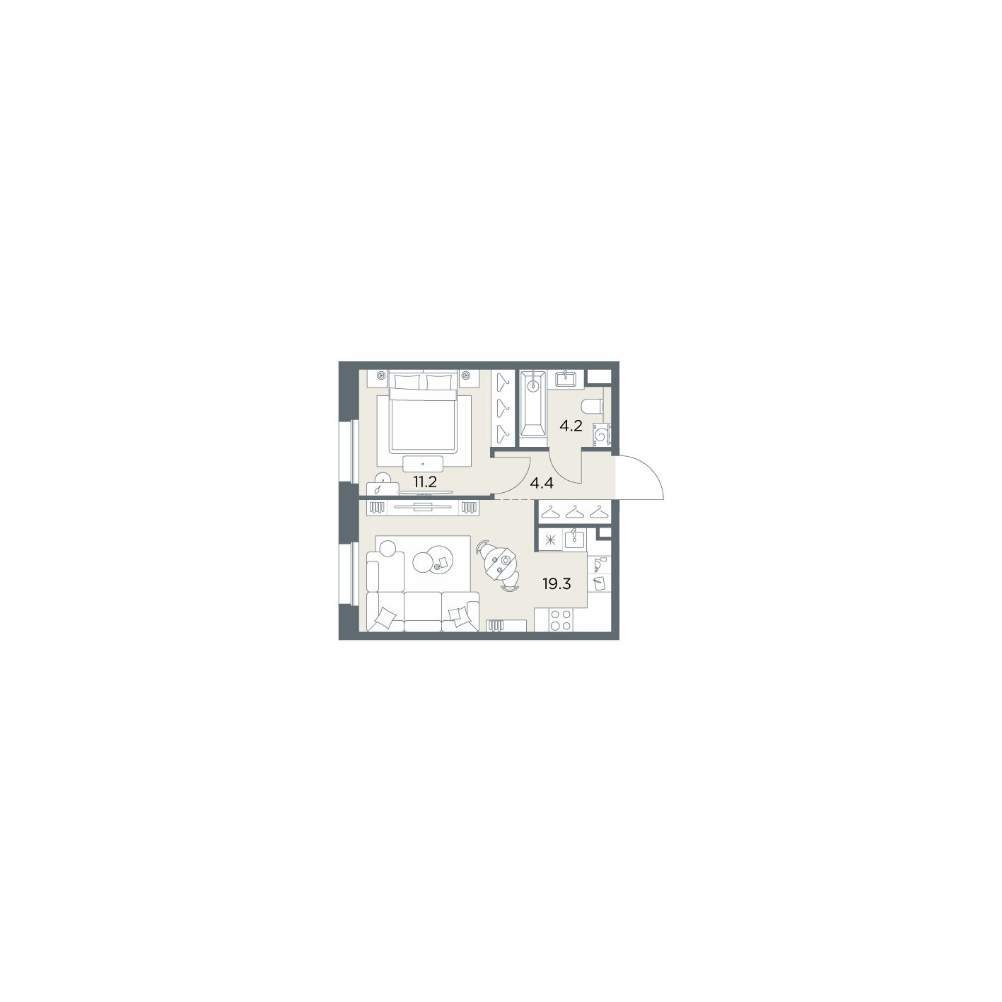 1 комн. квартира, 39.1 м², 3 этаж  (из 6)