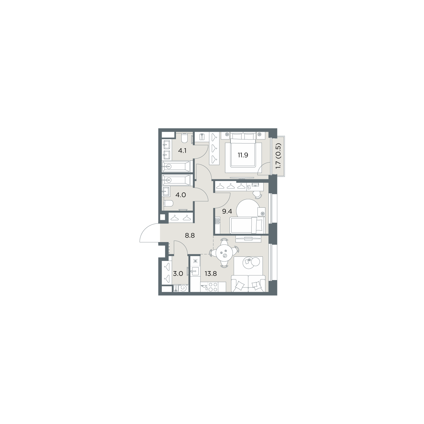 2 комн. квартира, 55.5 м², 5 этаж  (из 6)