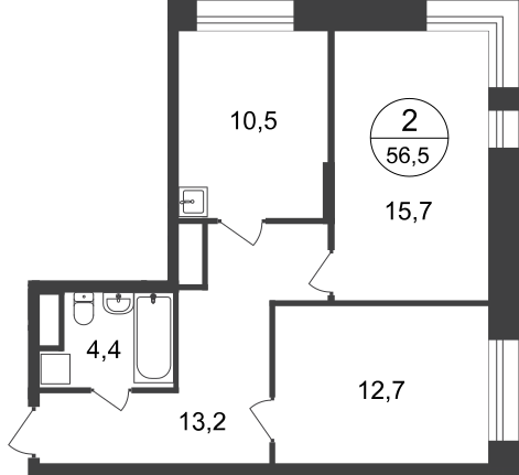 2 комн. квартира, 56.5 м², 17 этаж  (из 22)