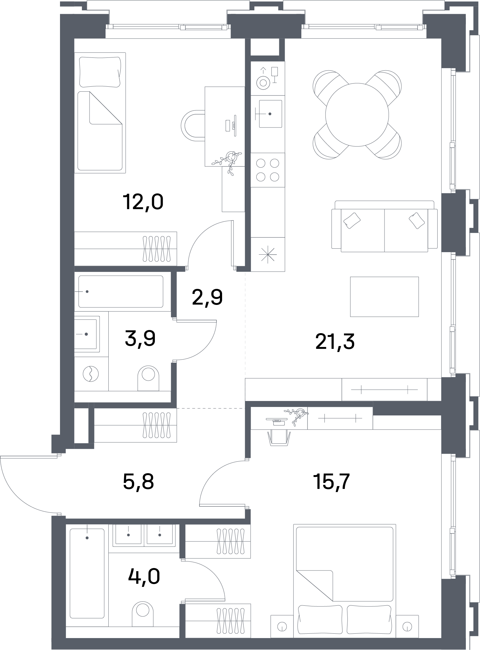 2 комн. квартира, 65.6 м², 5 этаж 