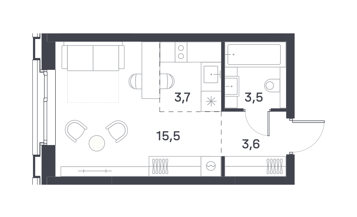студия, 26.3 м², 17 этаж 