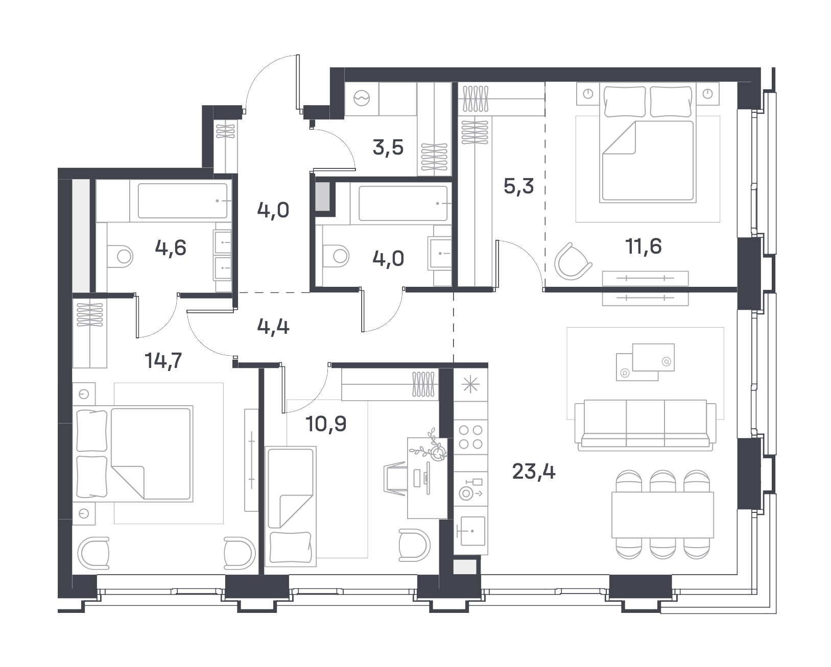 1 комн. квартира, 40.7 м², 9 этаж 