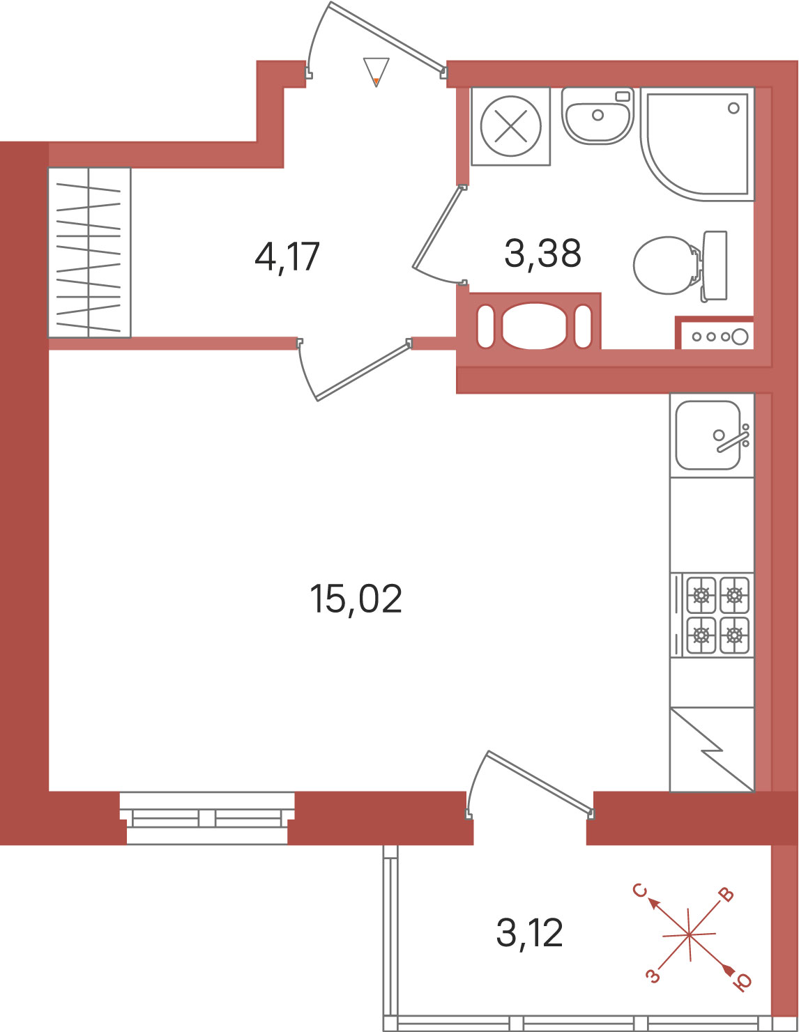 студия, 22.6 м², 9 этаж 