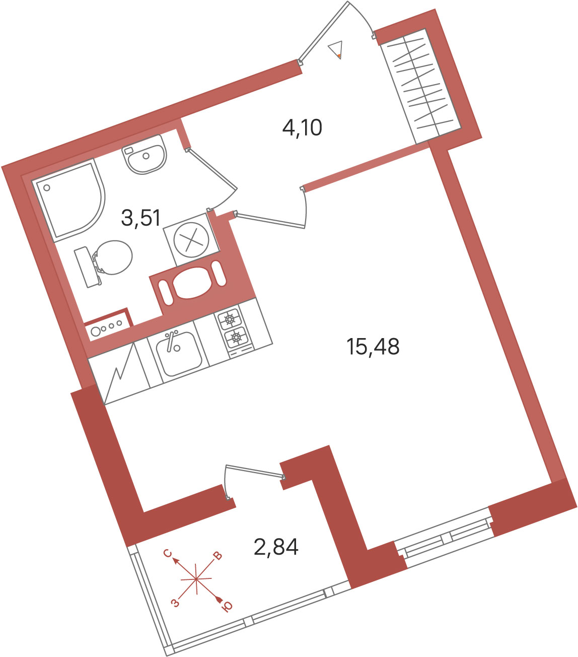 студия, 23.1 м², 2 этаж 