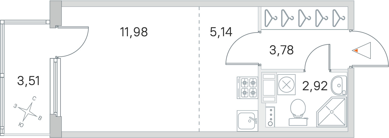 студия, 23.8 м², 4 этаж 