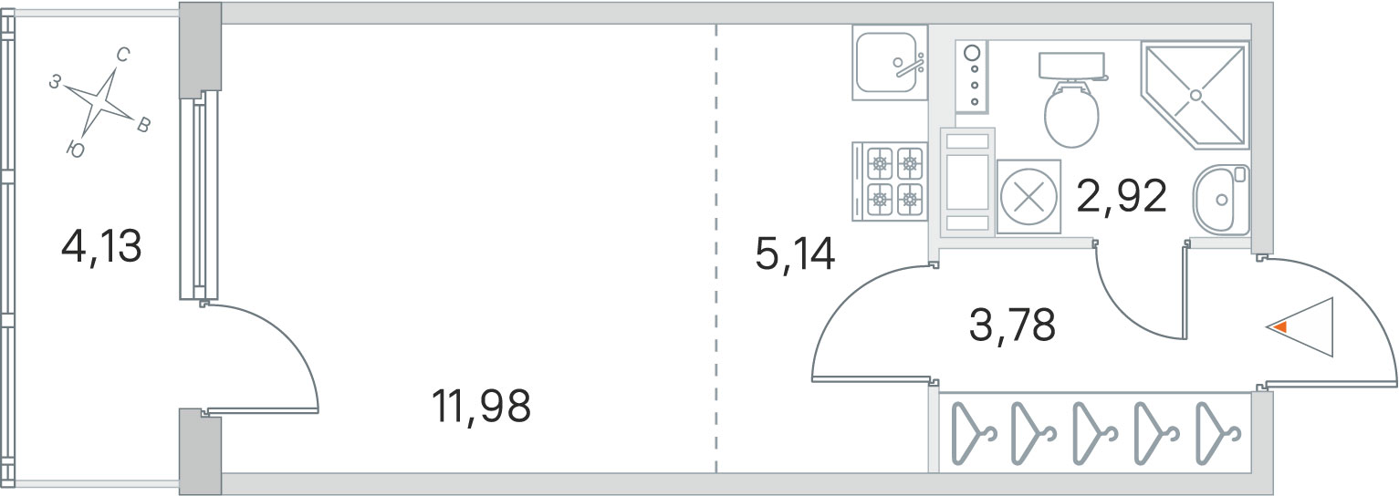 студия, 23.8 м², 4 этаж 