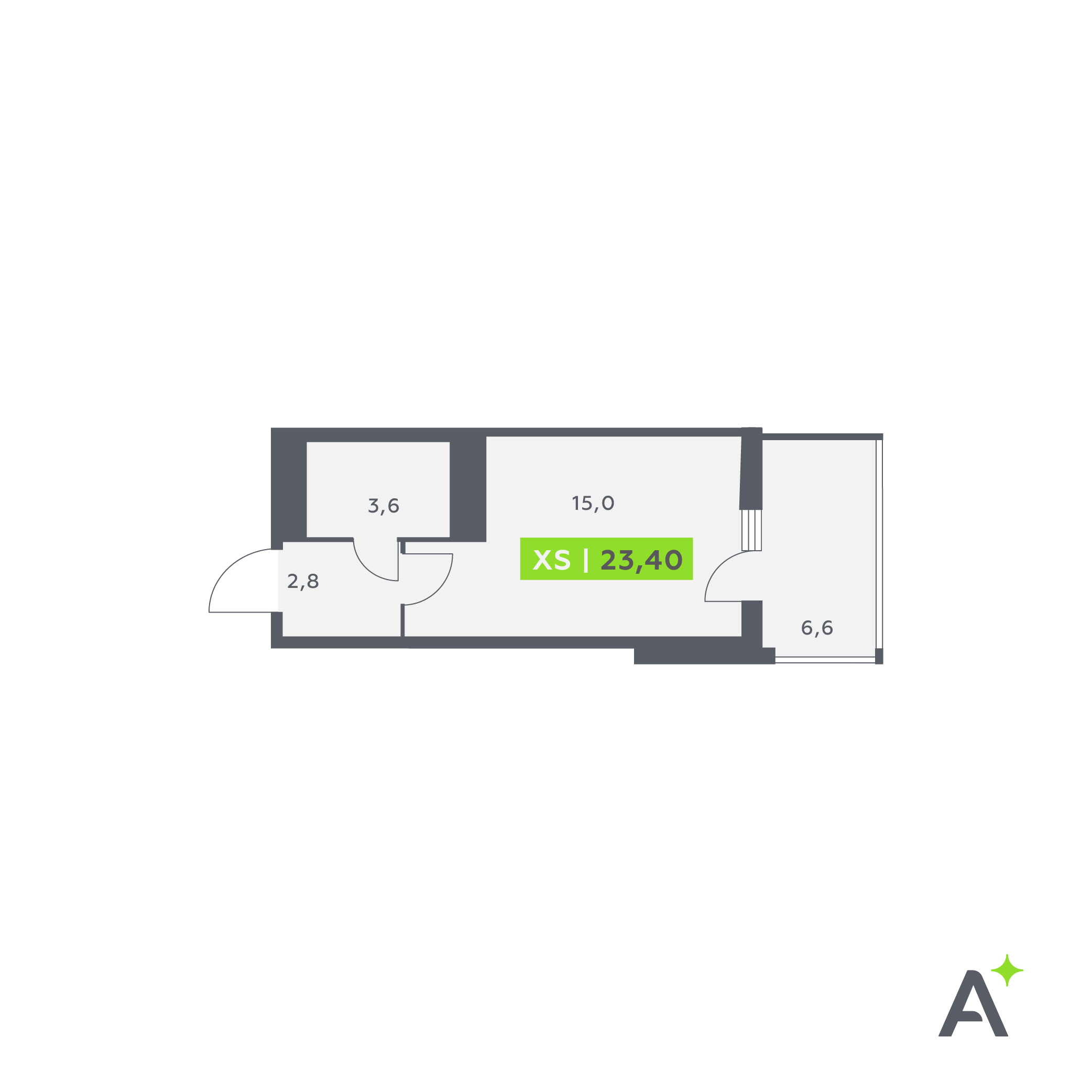 студия, 23.4 м², 12 этаж 