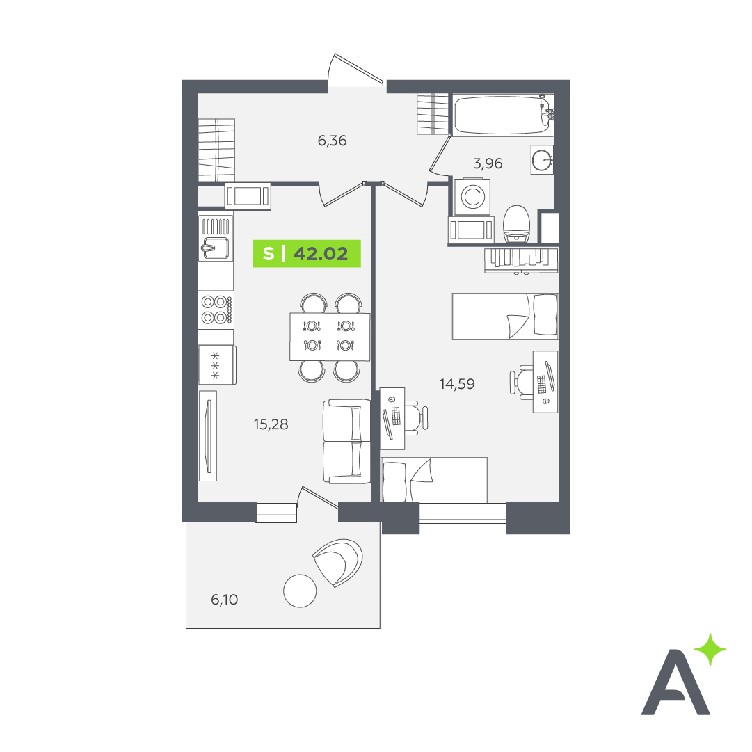 1 комн. квартира, 42 м², 4 этаж 