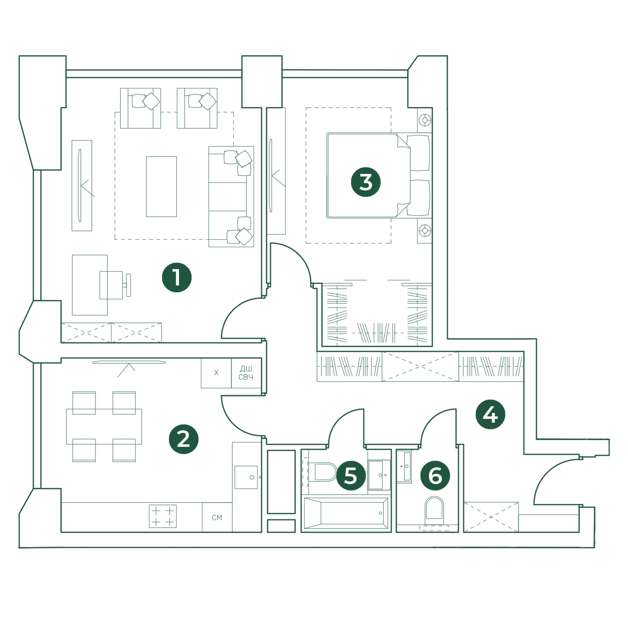 2 комн. квартира, 72.2 м², 2 этаж 