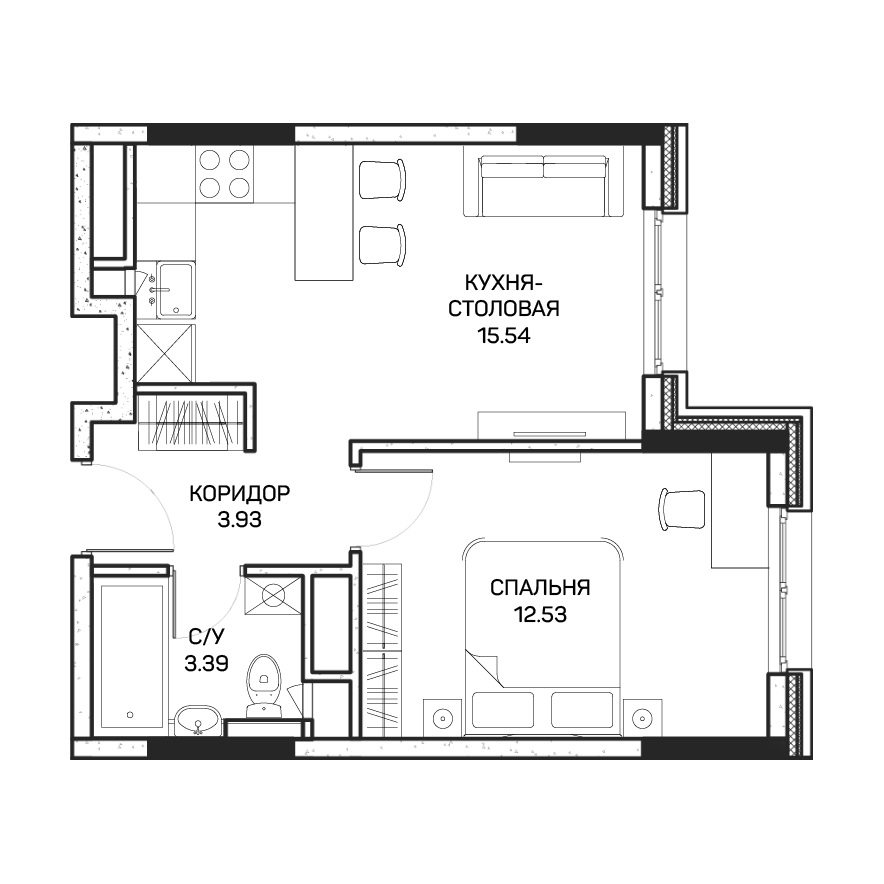 1 комн. квартира, 36 м², 7 этаж 
