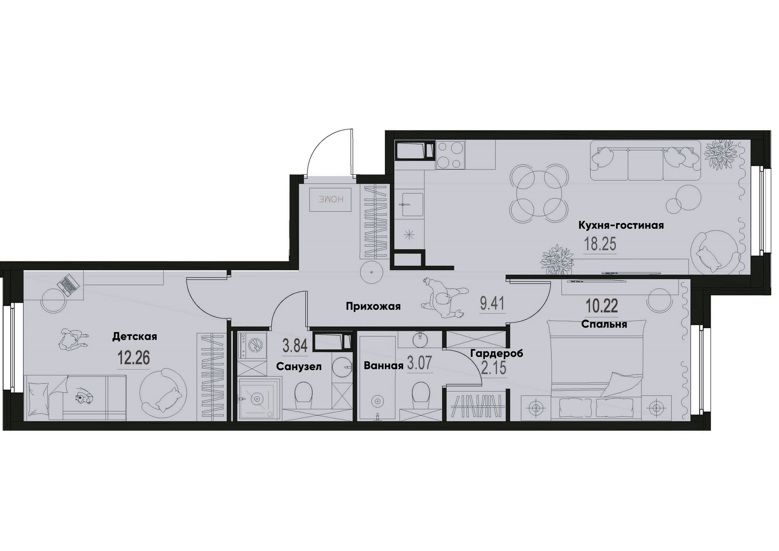 2 комн. квартира, 59.2 м², 3 этаж 