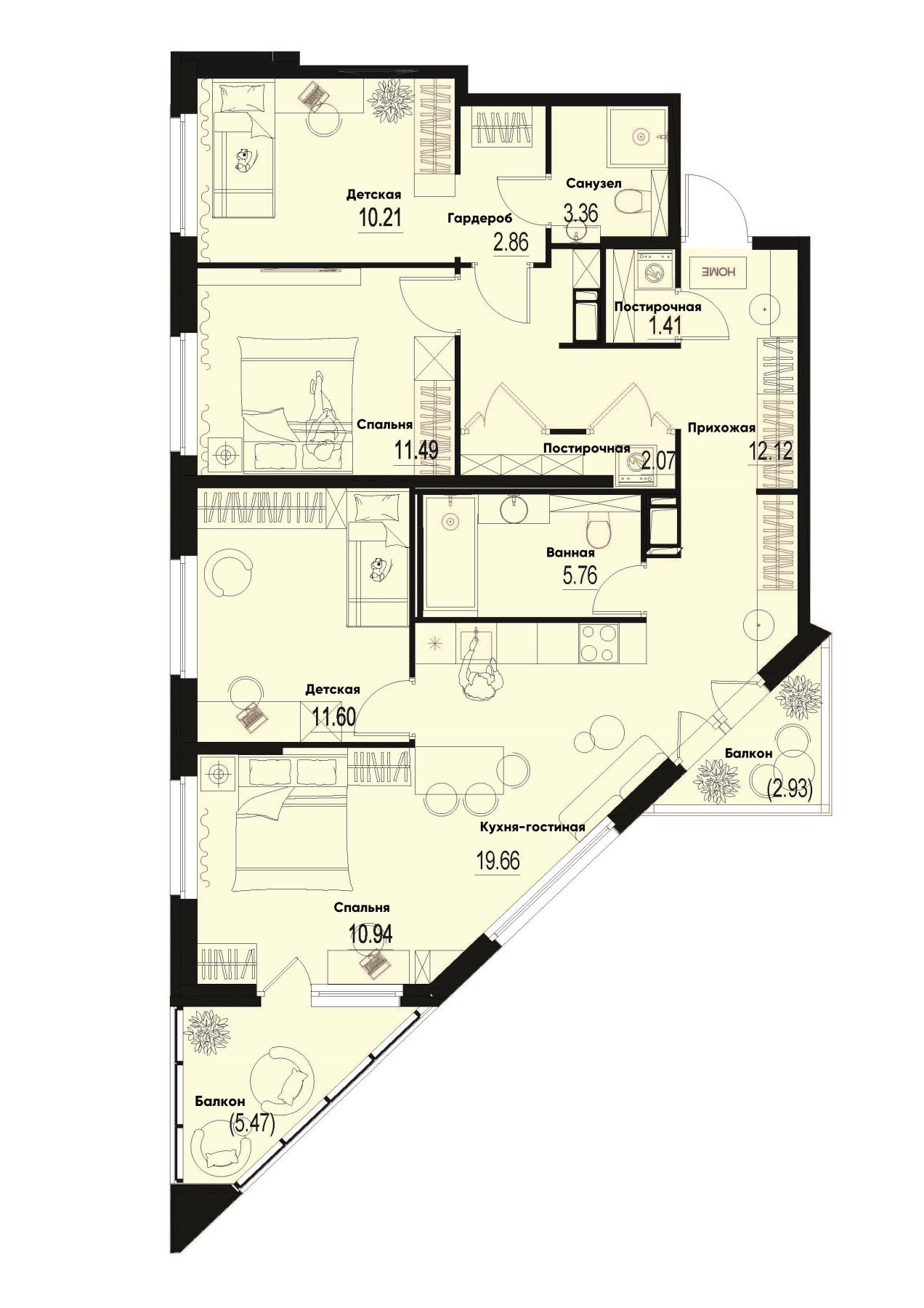 4 комн. квартира, 94 м², 12 этаж 