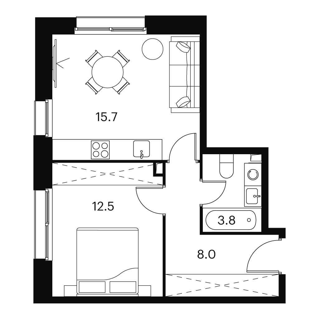 1 комн. квартира, 40 м², 2 этаж 