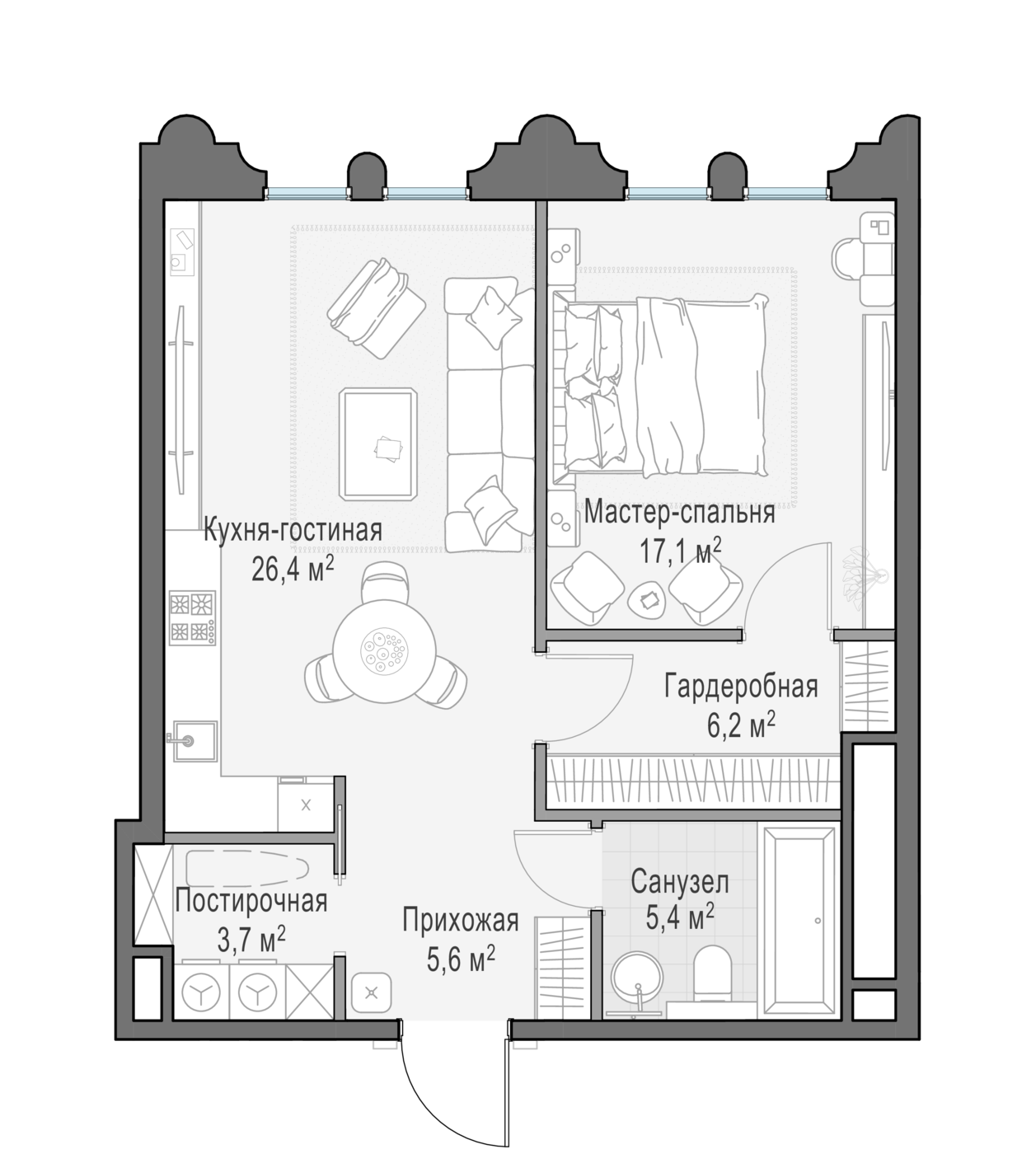 1 комн. квартира, 64.5 м², 7 этаж 