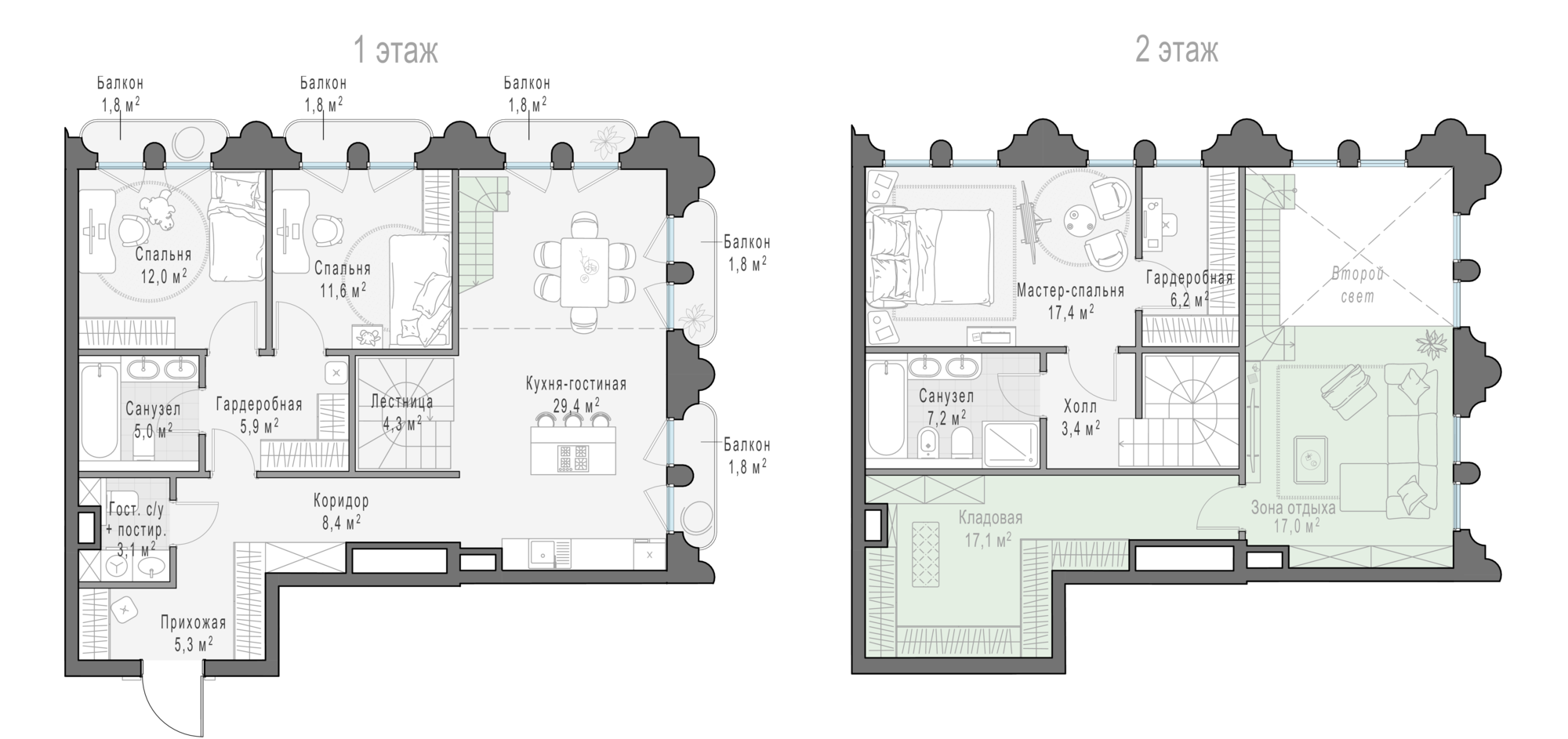 3 комн. квартира, 122.2 м², 3 этаж 