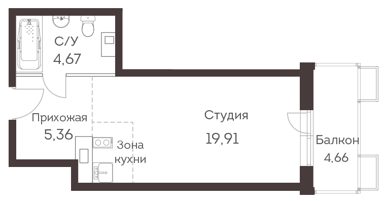 студия, 31.1 м², 2 этаж 