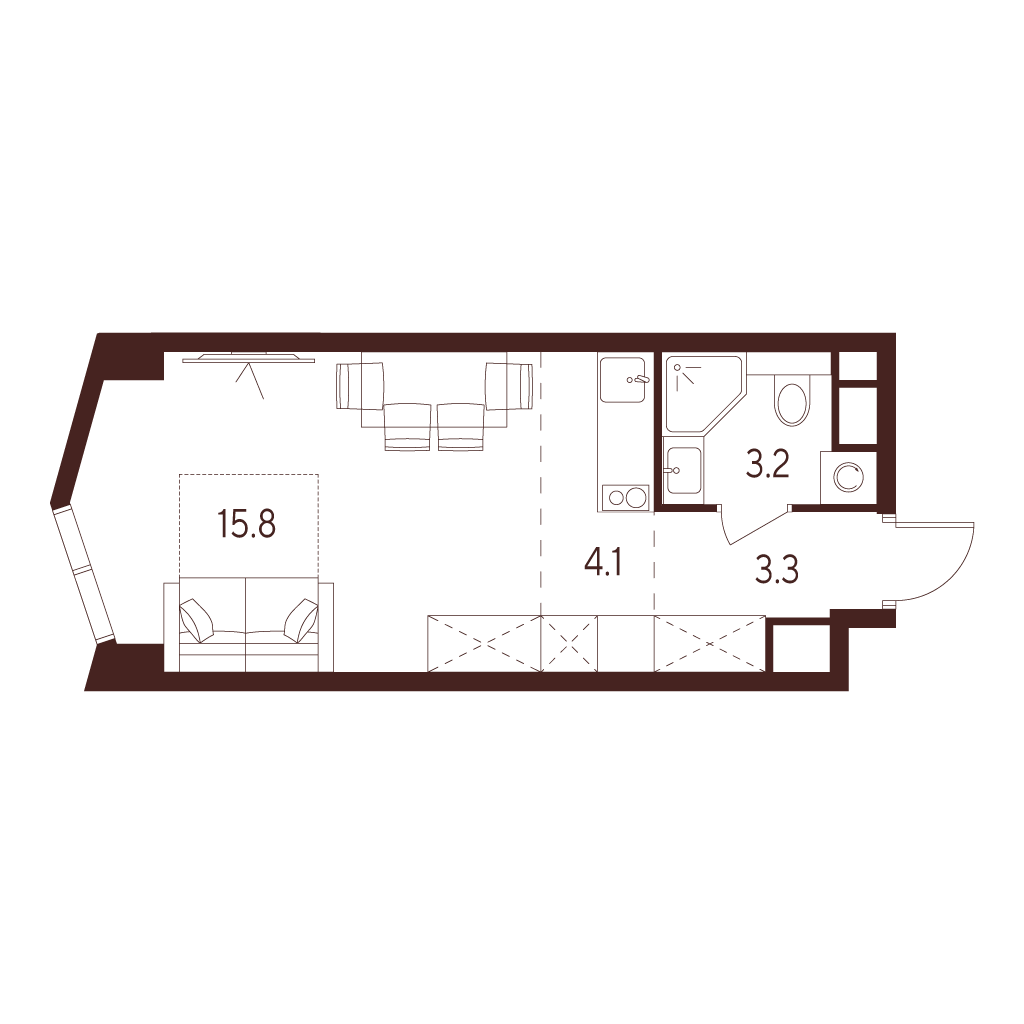 студия, 26.4 м², 23 этаж 