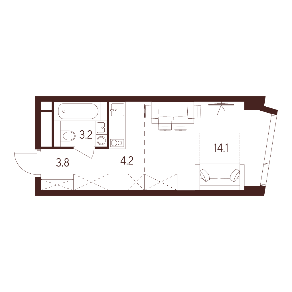 студия, 25.3 м², 19 этаж 