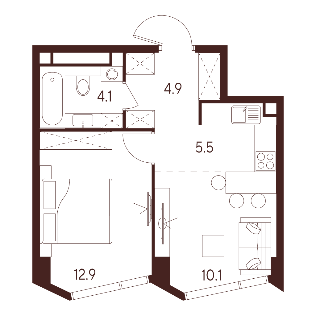 2 комн. квартира, 37.5 м², 24 этаж 
