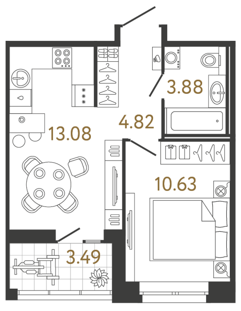 1 комн. квартира, 32.4 м², 15 этаж 