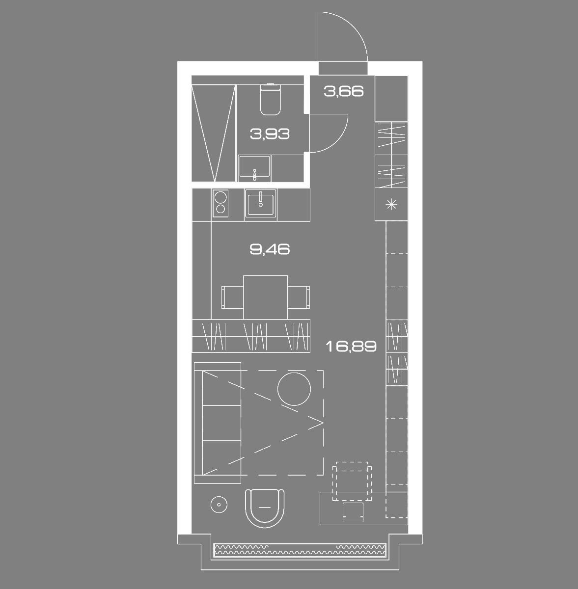 студия, 33.9 м², 7 этаж 