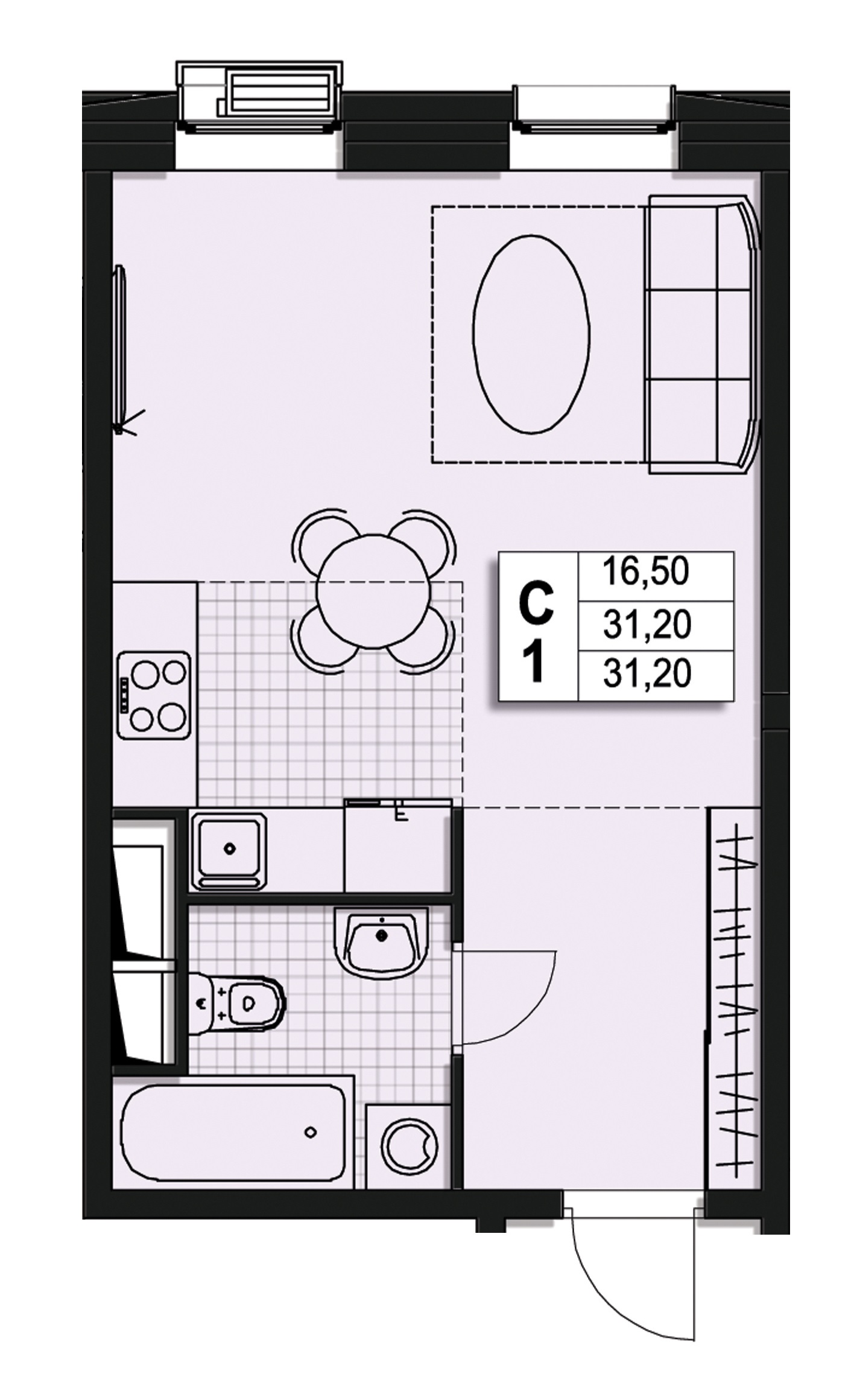 студия, 31.1 м², 4 этаж 