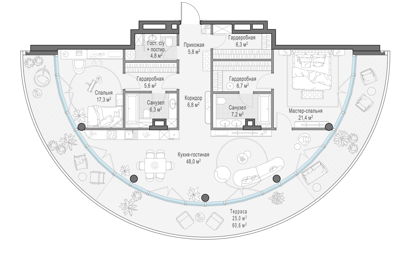 2 комн. квартира, 143.9 м², 2 этаж 
